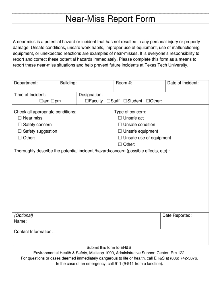 Near Miss Report Format – Fill Online, Printable, Fillable Intended For Incident Hazard Report Form Template