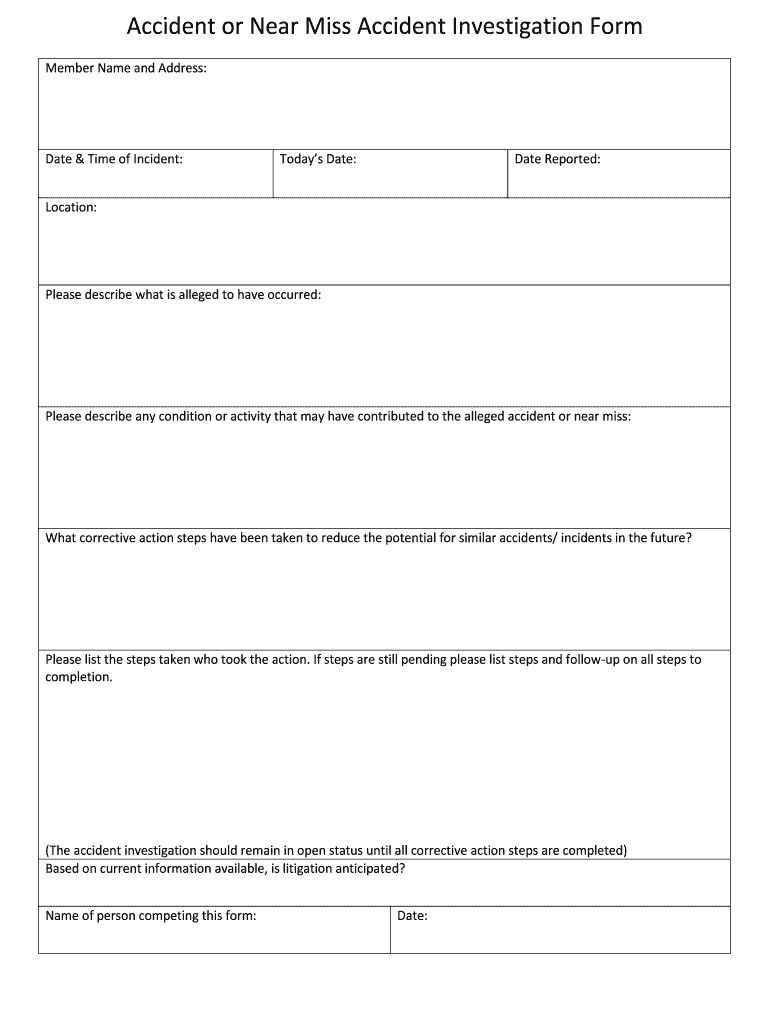 Near Miss Report Template Word – Fill Online, Printable For Incident Report Form Template Word