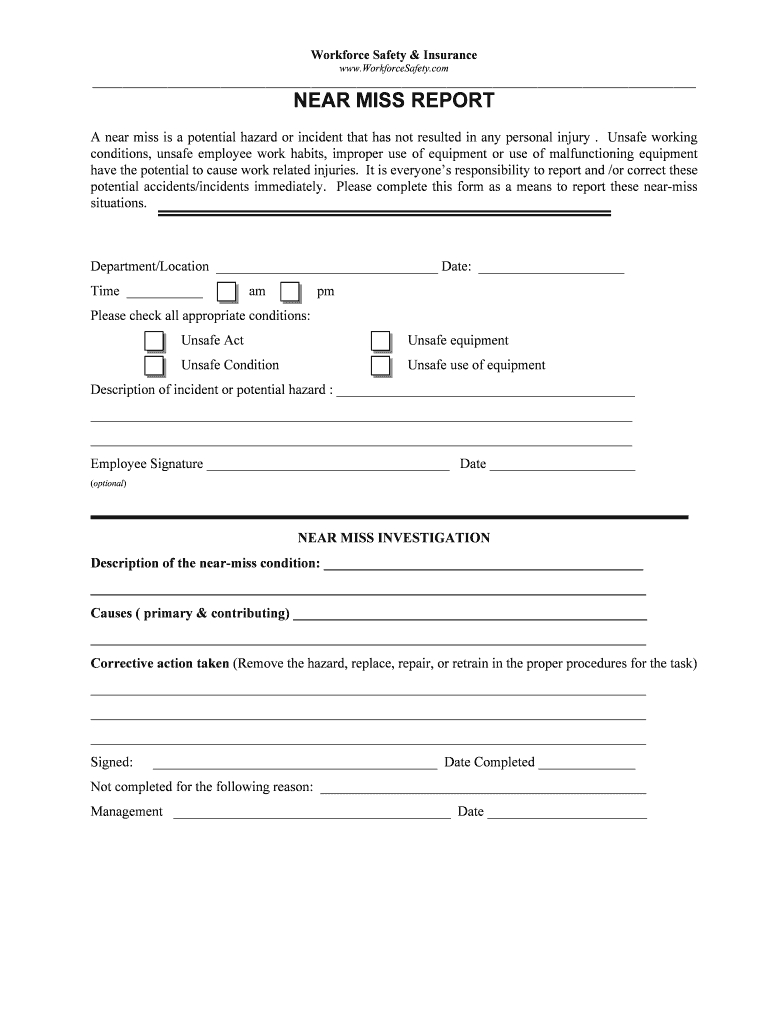 Near Miss Reporting Form - Fill Online, Printable, Fillable For Near Miss Incident Report Template