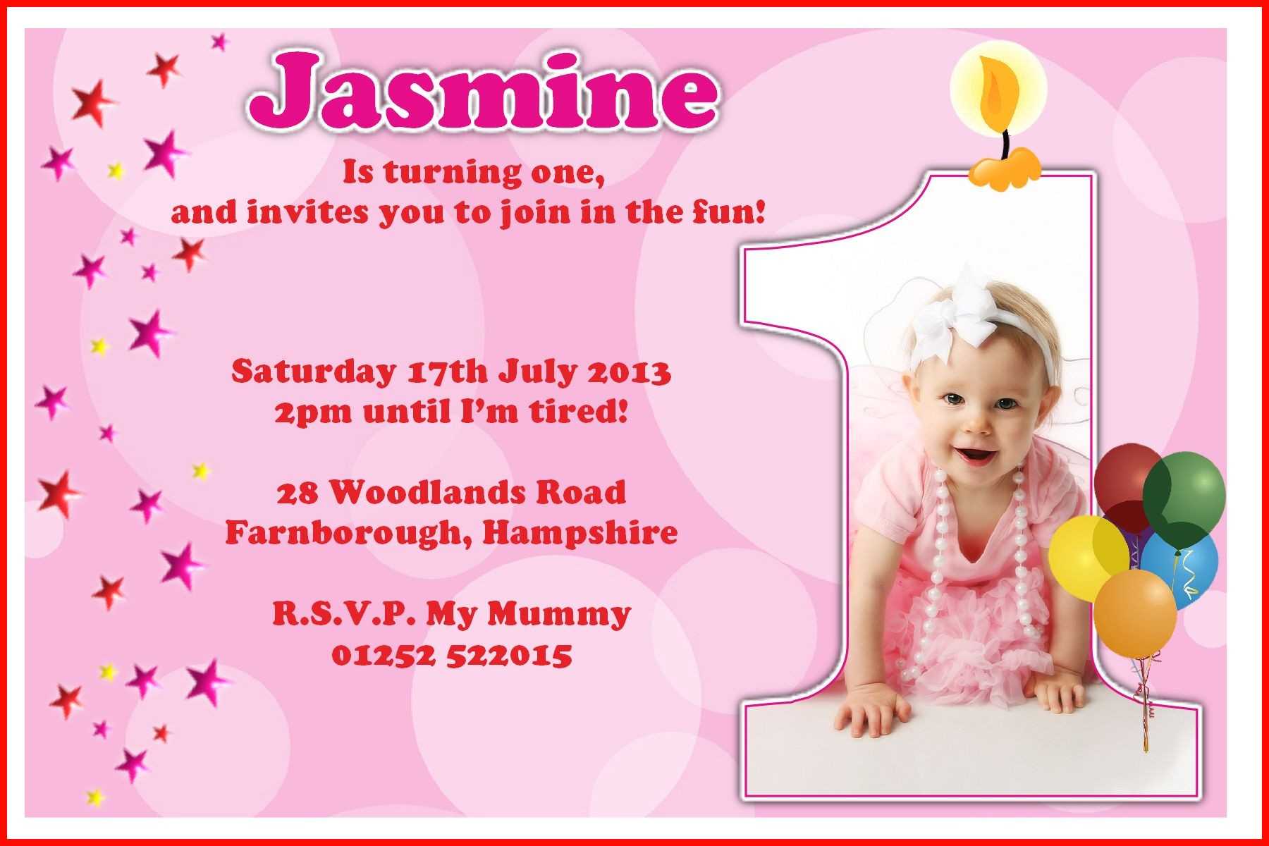 New First Birthday Invite Gallery Of Birthday Invitations Inside First Birthday Invitation Card Template