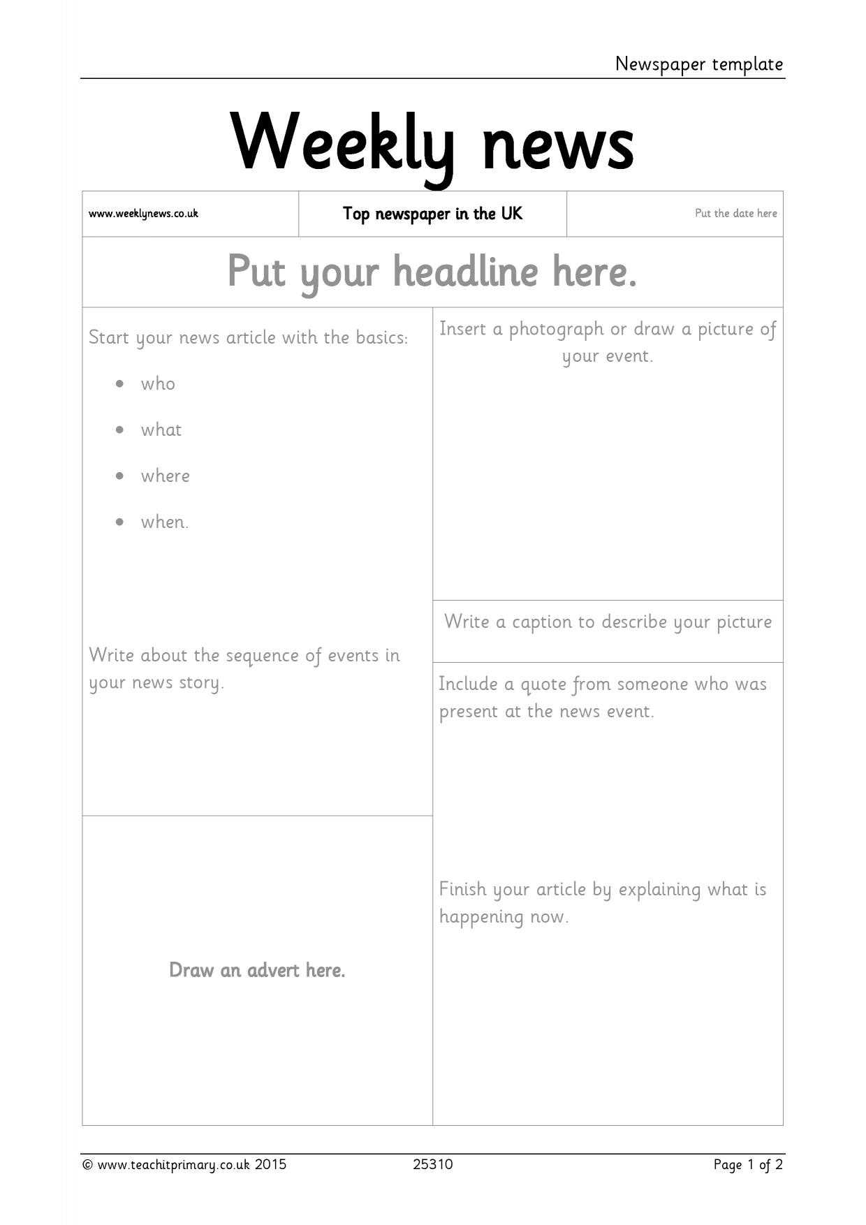Newspaper Template Throughout Report Writing Template Ks1