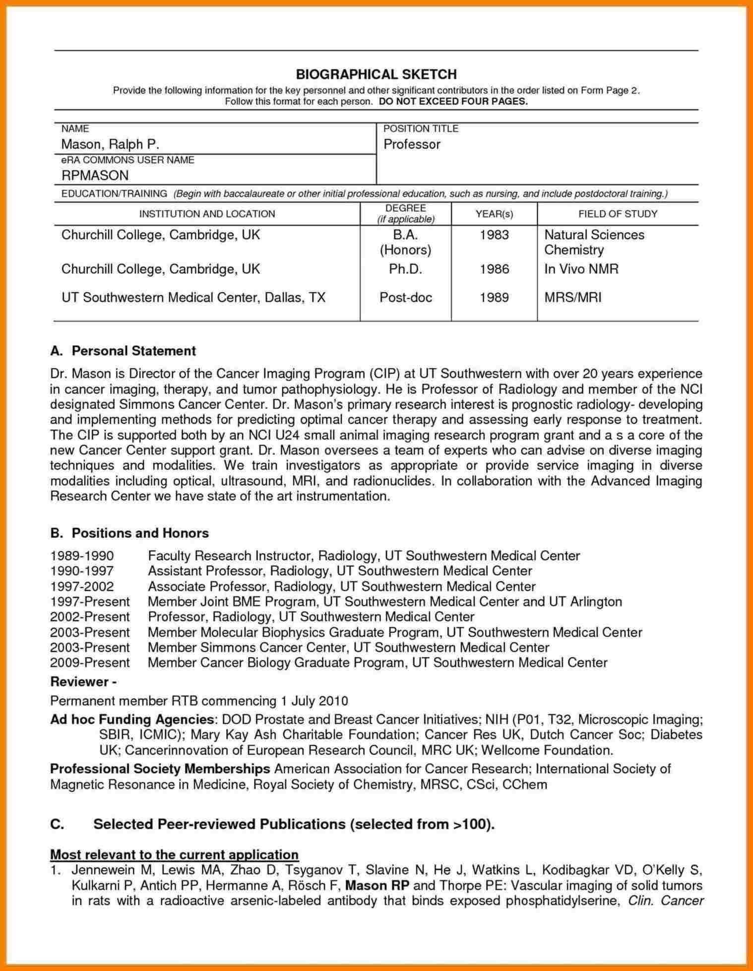 Nih Biosketch Template Doc Digitalhiten Inside Current Nih With Nih