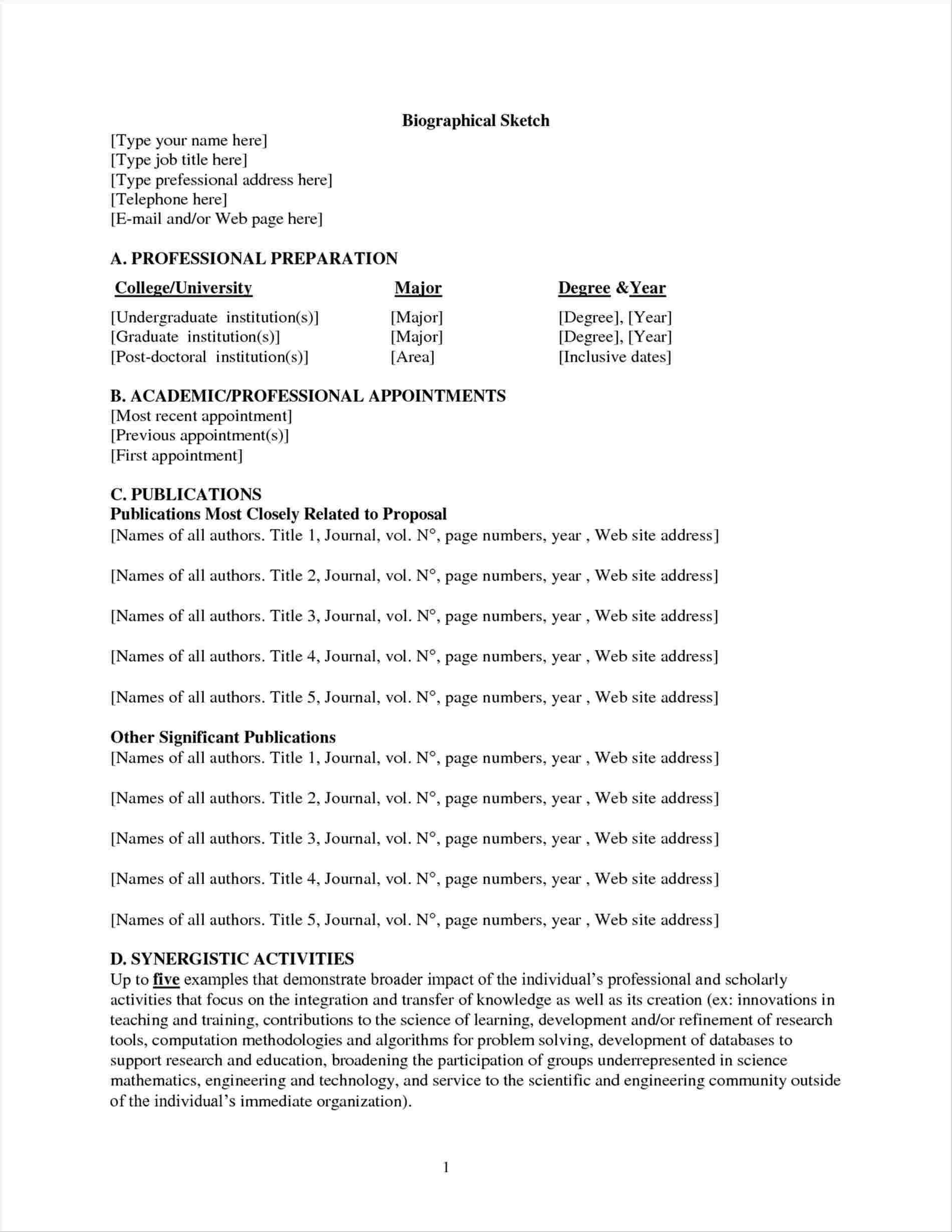 Nih Biosketch Template Word | Template Designs And Ideas Intended For Nih Biosketch Template Word