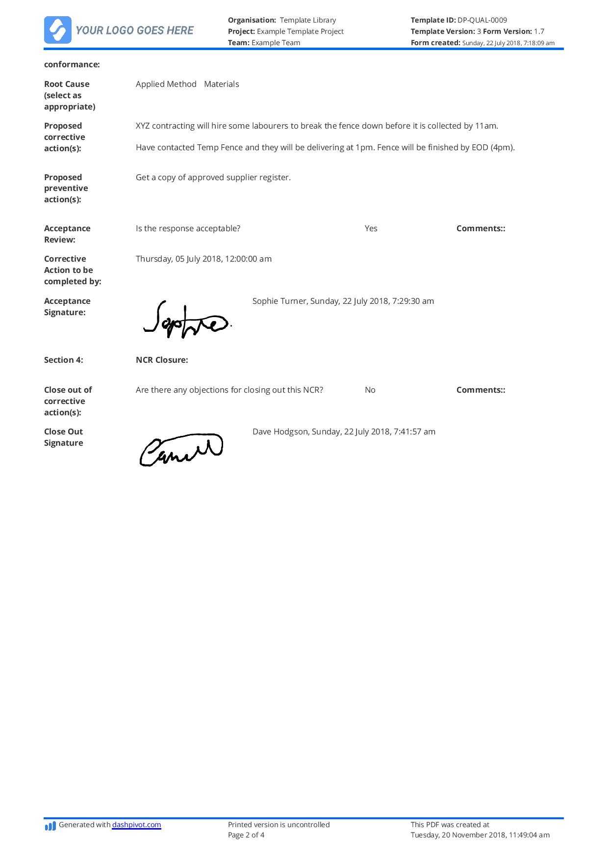 Non Conformance Report Example: Here's What Your Ncr Should Regarding Ncr Report Template