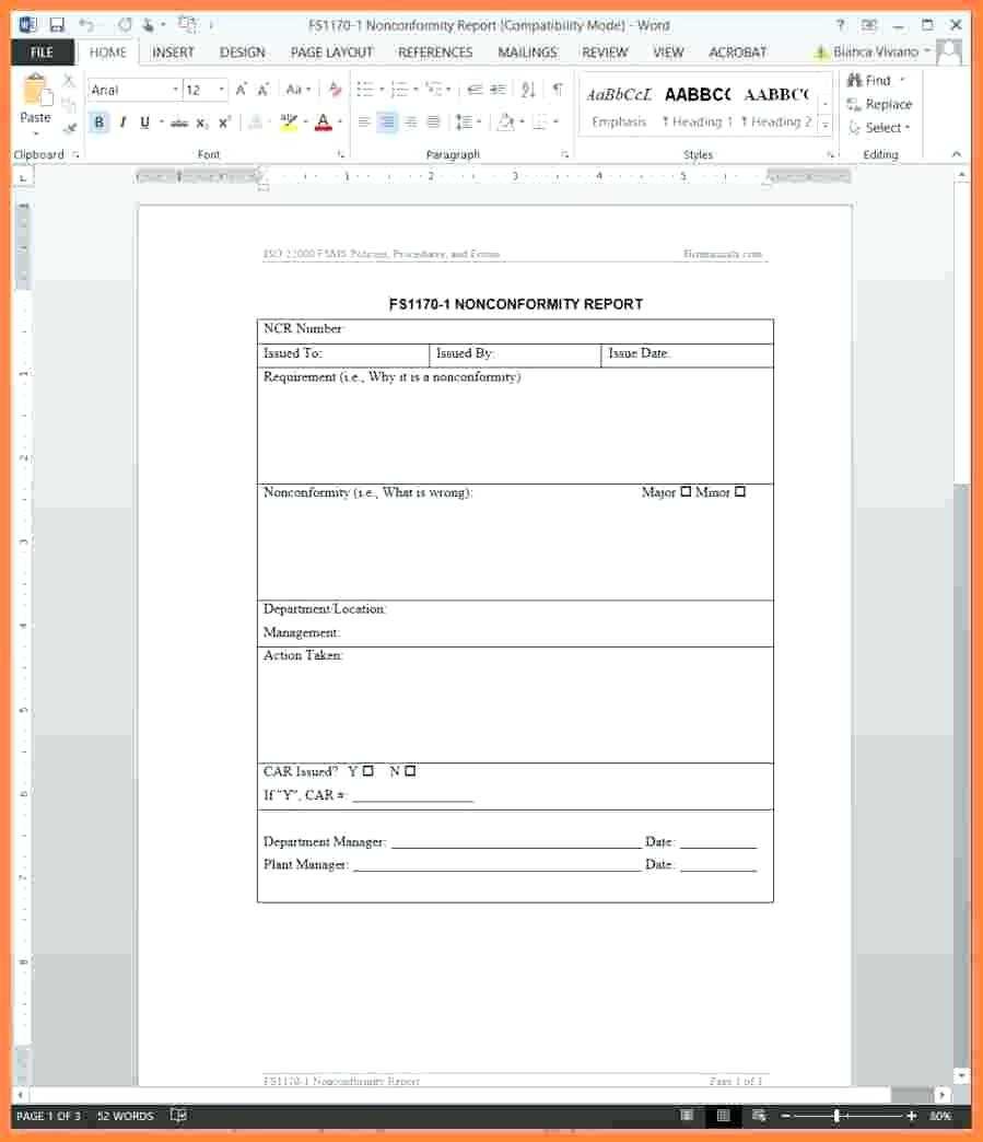 Non Conformance Report Template – Verypage.co For Quality Non Conformance Report Template