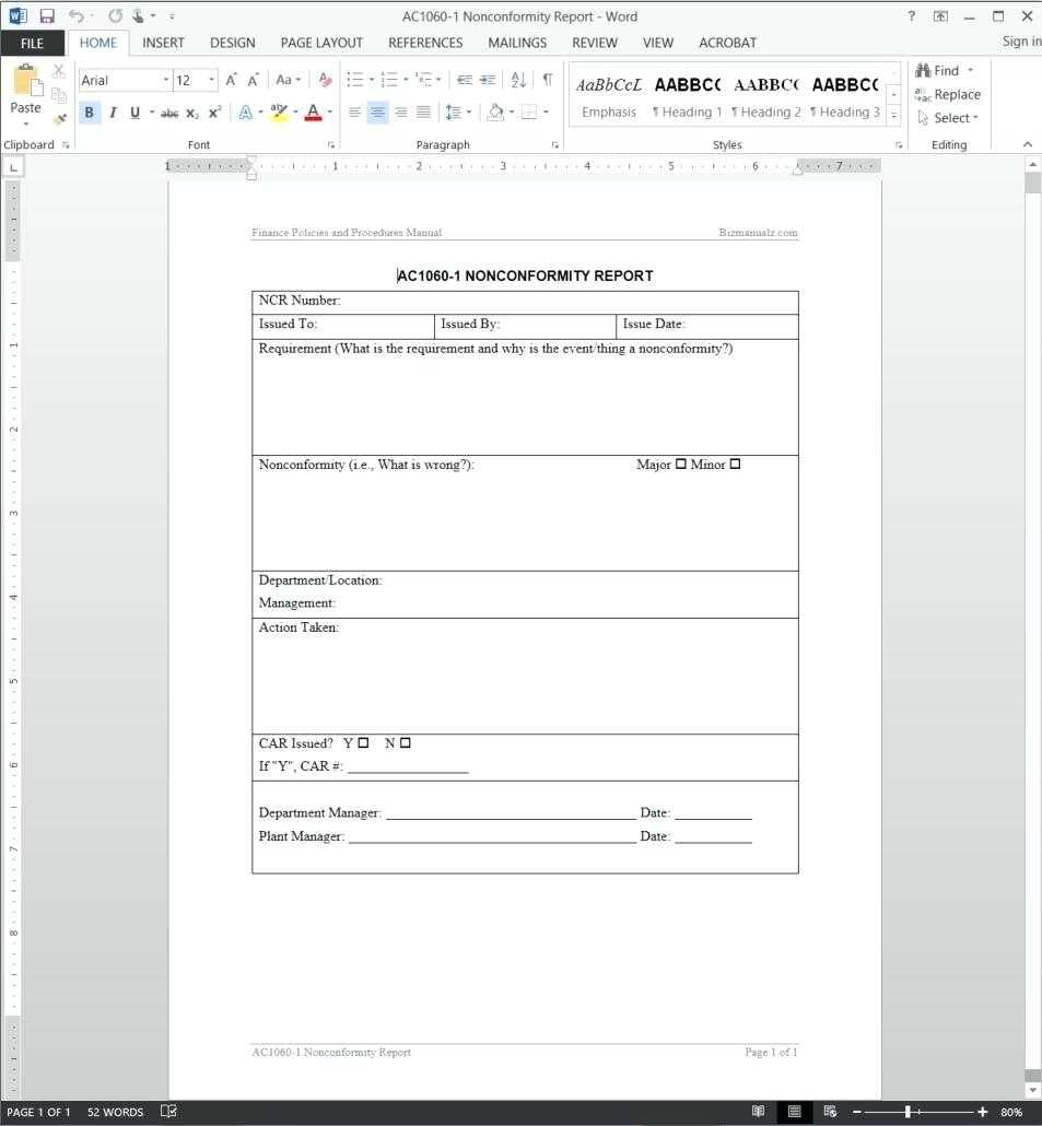 Non Conformance Report Template – Verypage.co In Non Conformance Report Form Template