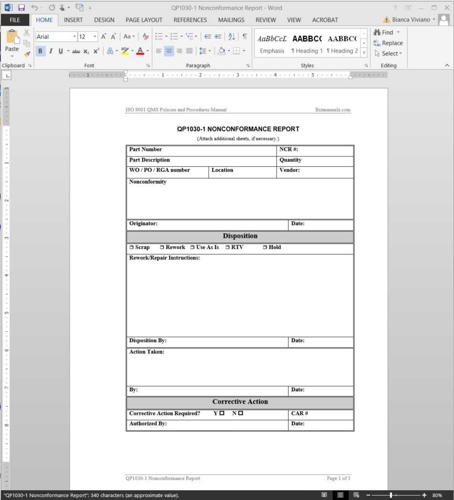 Nonconformance Report Iso Template | Qp1030 1 With Non Conformance Report Form Template