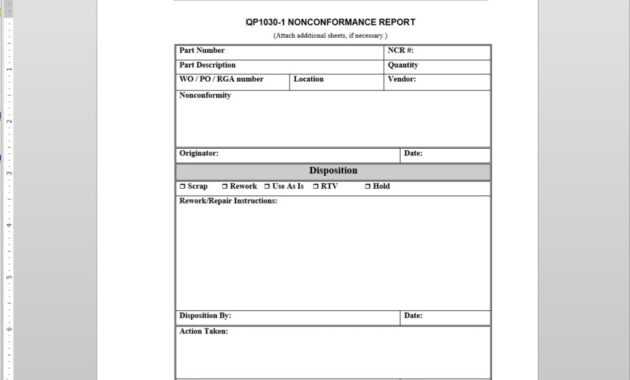 Nonconformance Report Iso Template | Qp1030-1 with regard to Non Conformance Report Template