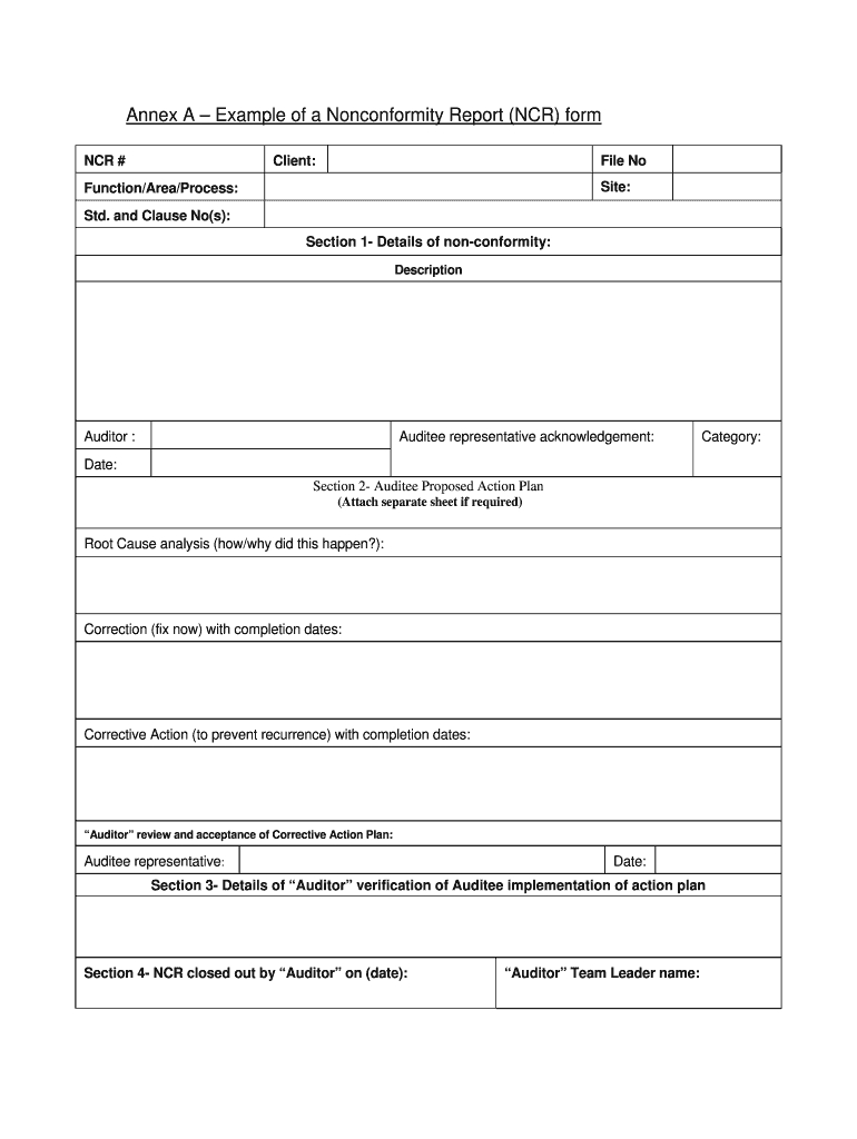 Nonconformity Report – Fill Online, Printable, Fillable Regarding Non Conformance Report Template