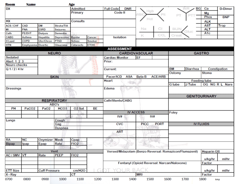 Charge Nurse Report Sheet Template