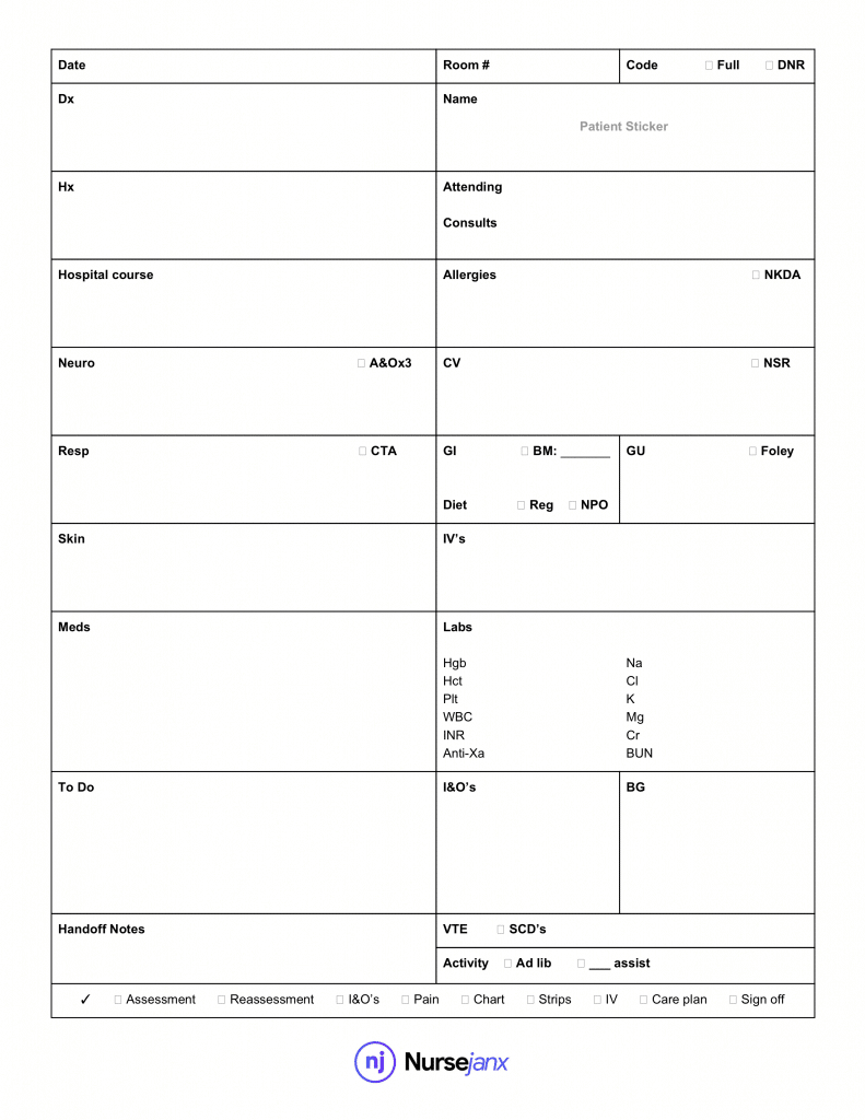 Nursing Report Sheet Template – Nursejanx Store With Regard To Nursing Report Sheet Template