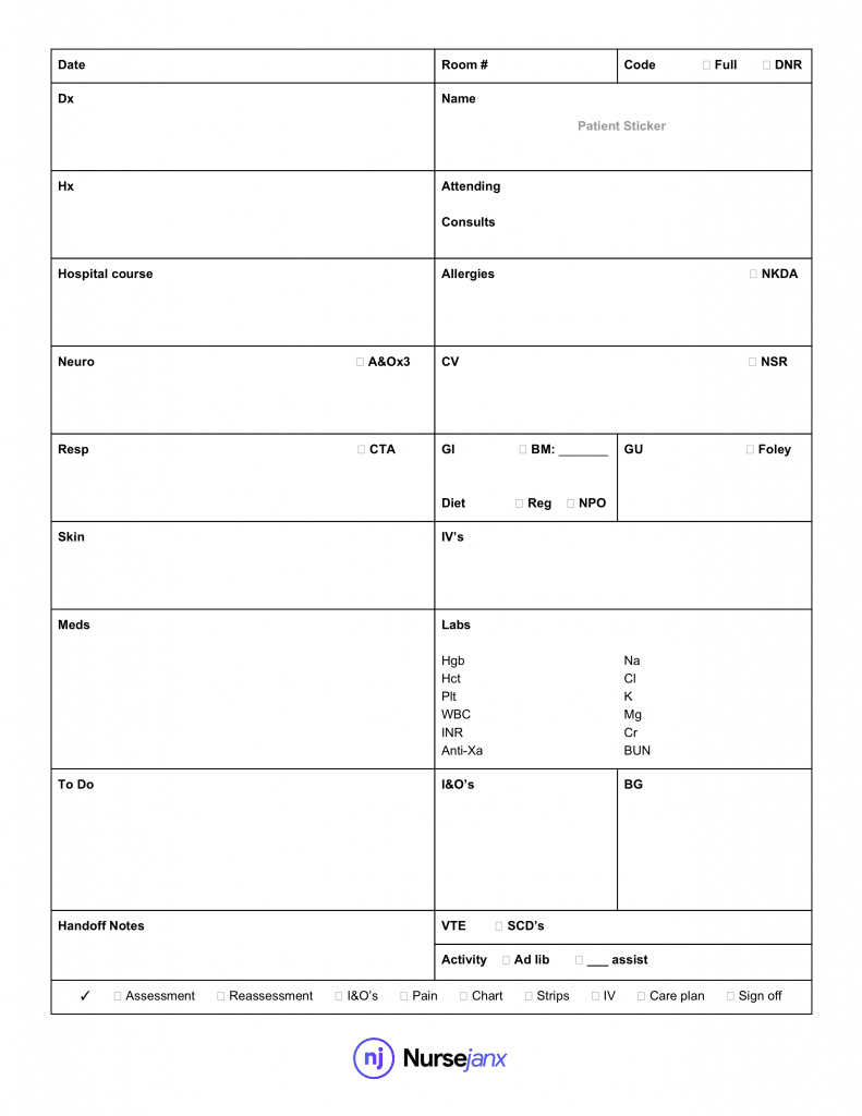Nursing Report Sheet Template – Nursejanx Store With Regard To Nursing Report Sheet Template