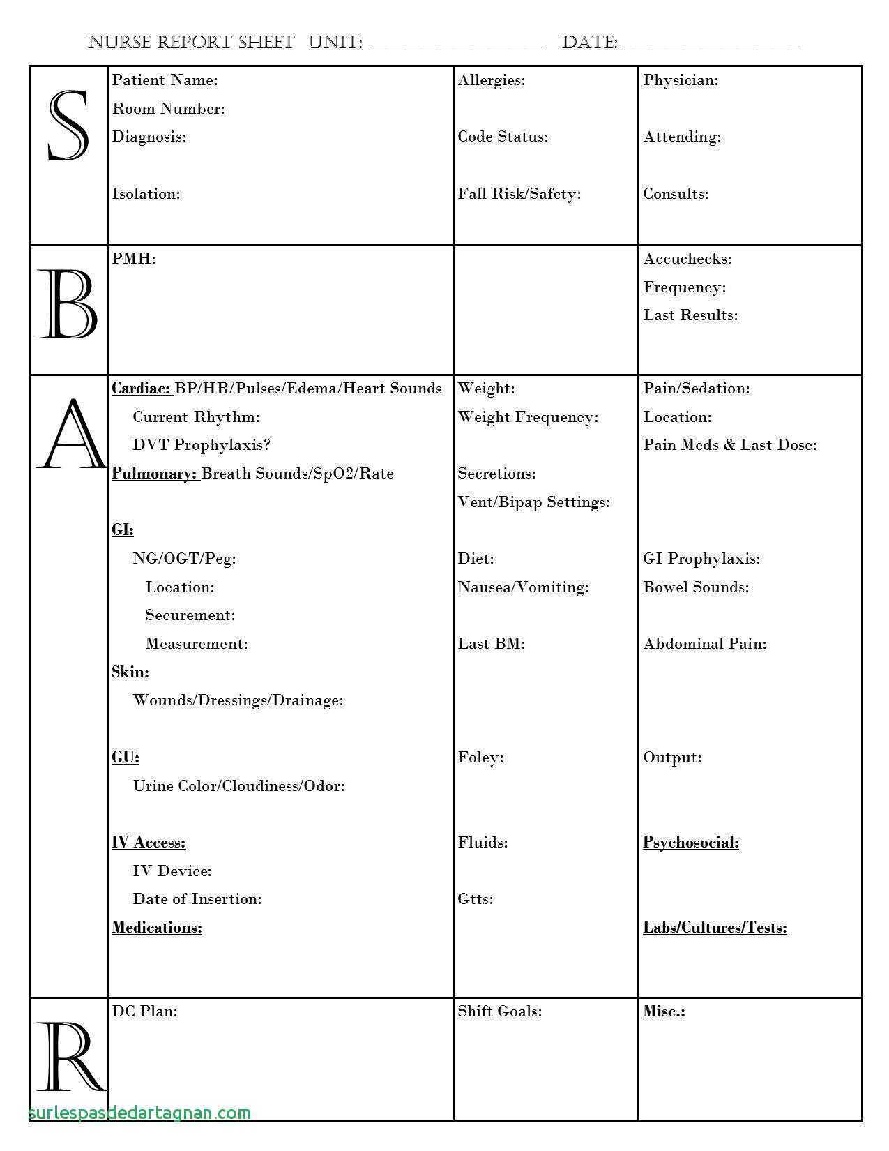 Nursing Report Sheet Template Together With Sbar Nurse With Charge Nurse Report Sheet Template