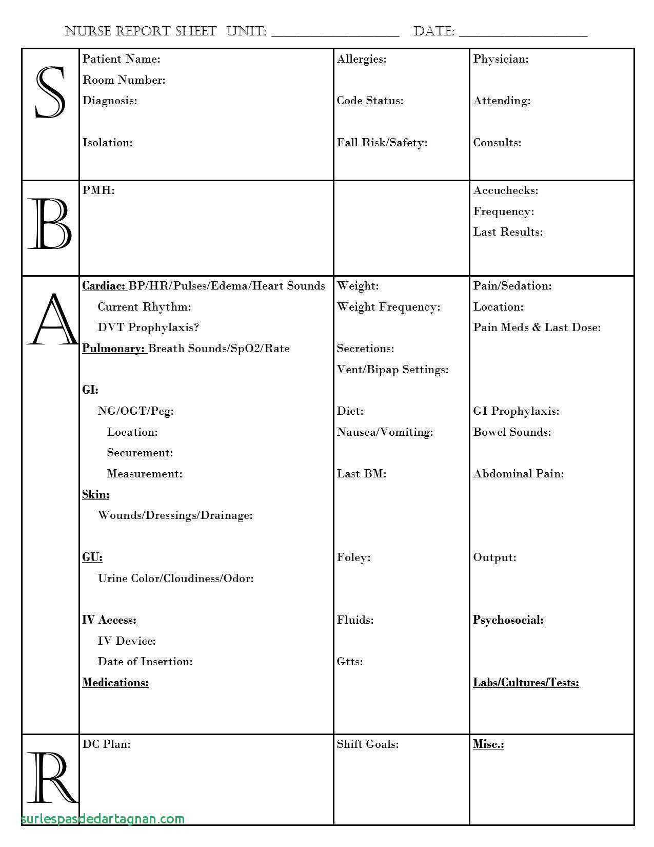Nursing Report Sheet Template Together With Sbar Nurse With Charge Nurse Report Sheet Template