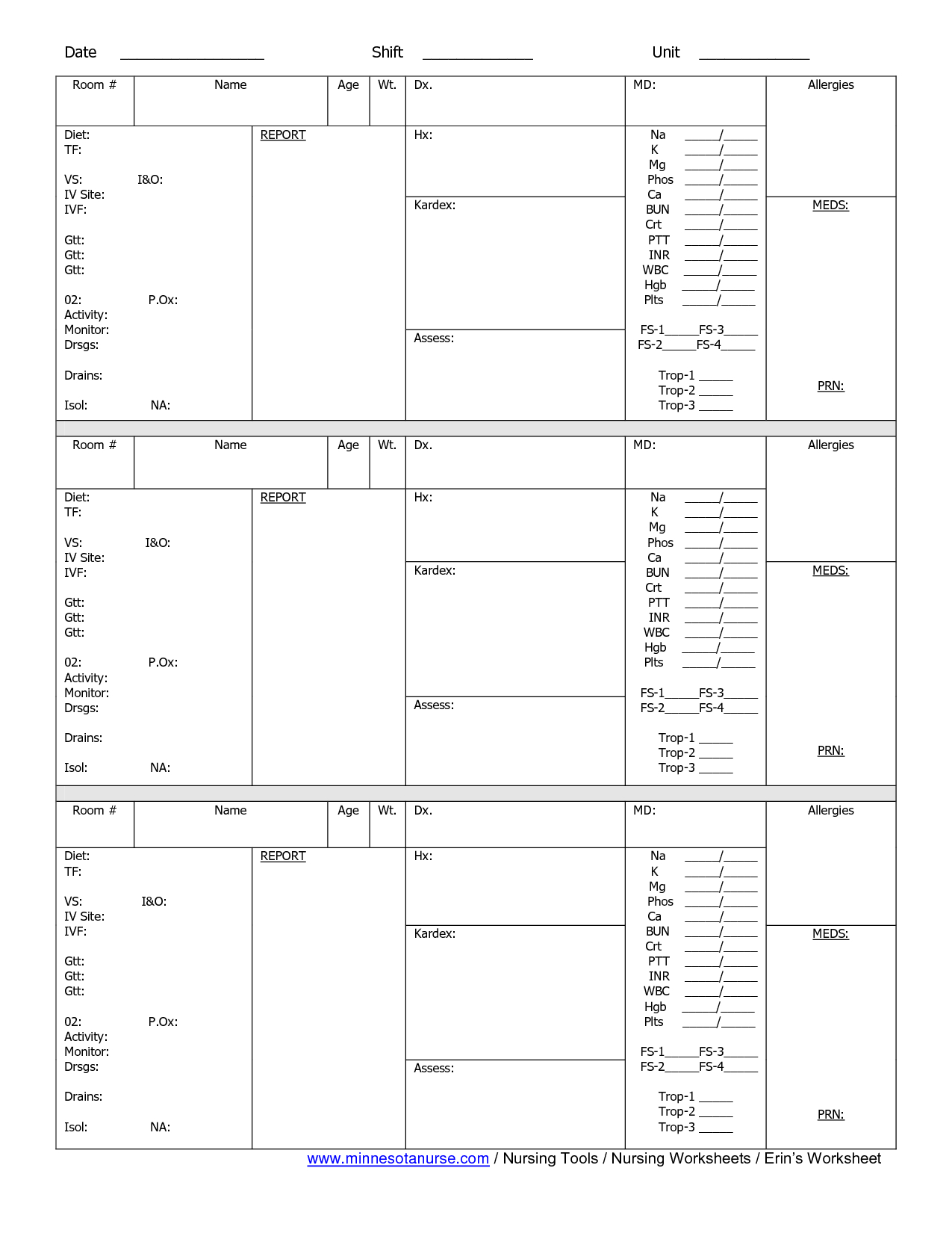 Nursing Shift Worksheets | Nursing | Nurse Brain Sheet, Med For Nurse Shift Report Sheet Template