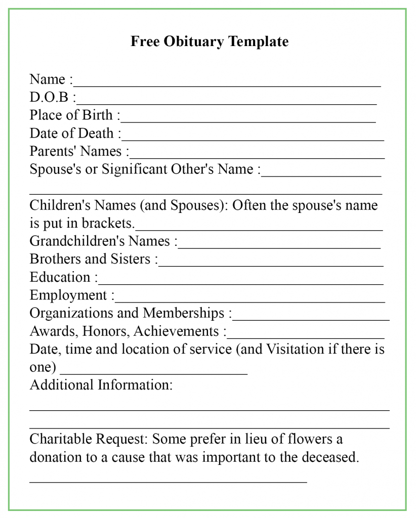 Obituary Template Inside Fill In The Blank Obituary Template