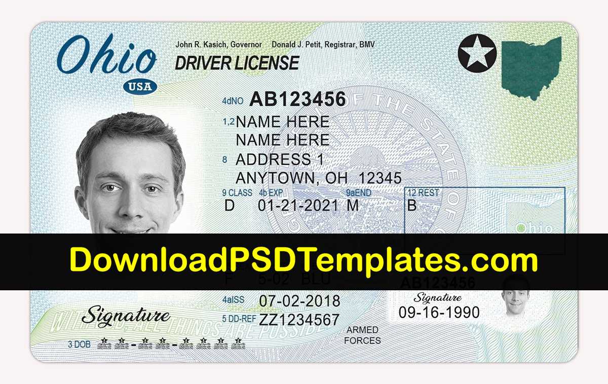 Ohio Driver License Psd | Oh Driving License Editable Template In Blank Drivers License Template