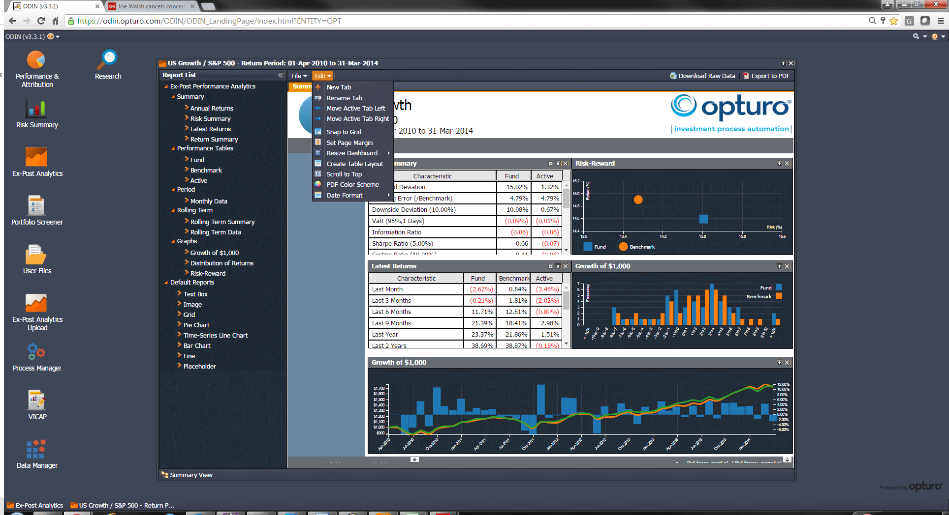 Opturo, Inc. - Performance & Attribution, Risk, Compositing Regarding Report Builder Templates