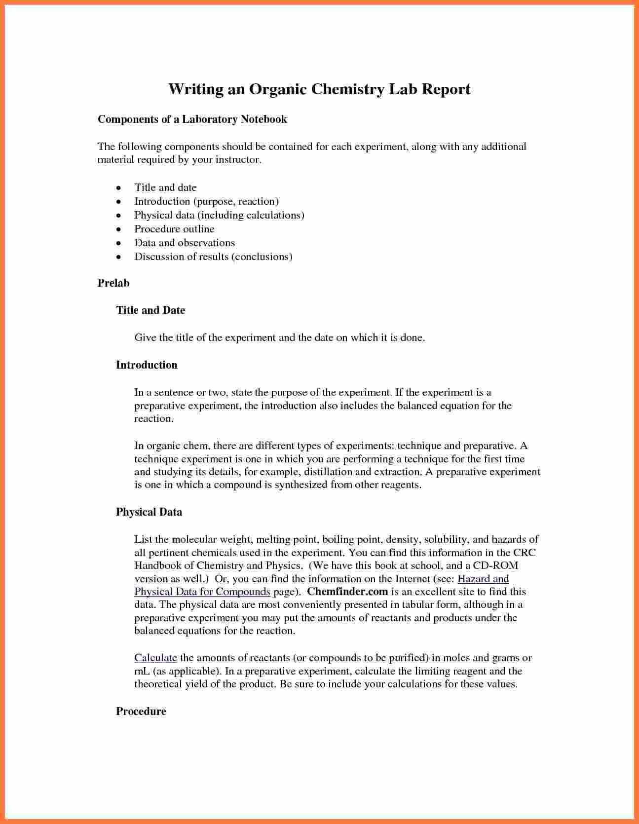 Organic Chemistry Lab Report Example Also Ibmistry Lab Regarding Chemistry Lab Report Template