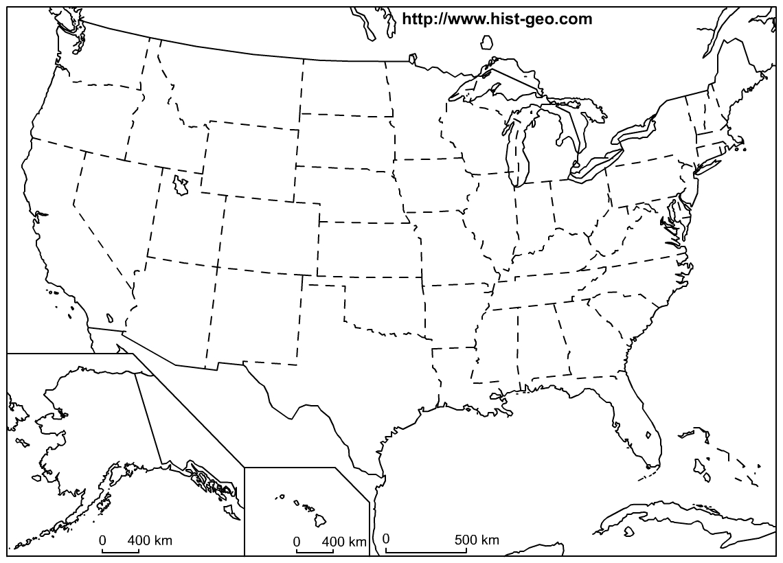 Outline Map Of The 50 Us States Within United States Map Template Blank