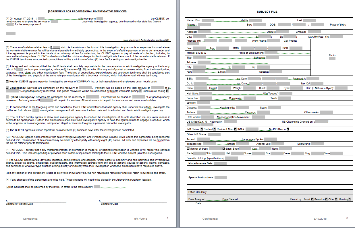 P.i. Forms - Pitraininghq With Regard To Private Investigator Surveillance Report Template