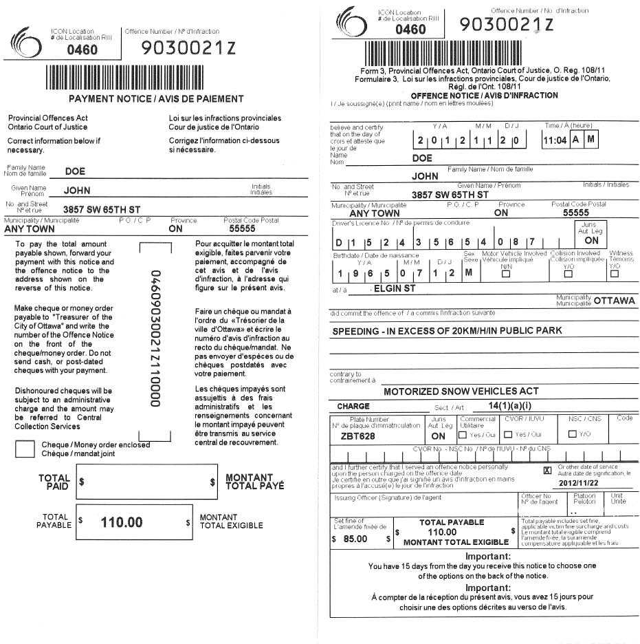 Parking And Provincial Offences Act Tickets | City Of Ottawa Pertaining To Blank Speeding Ticket Template