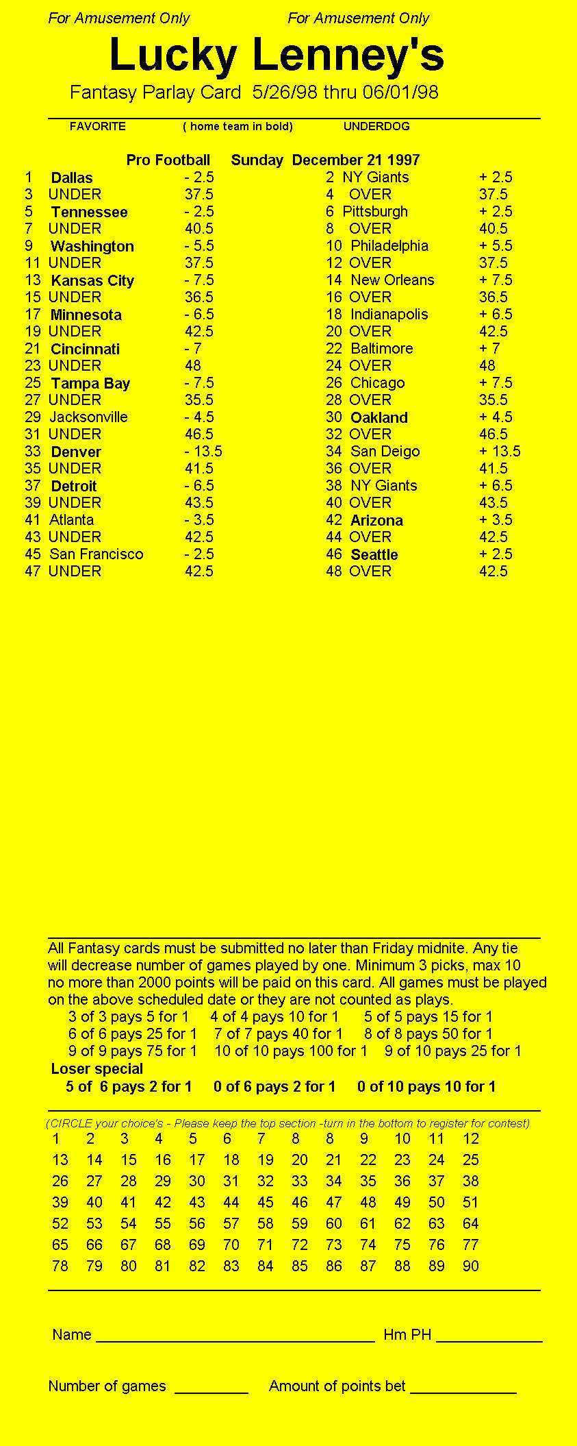 Parlay Card Designer – Sample Printout For Football Betting Card Template