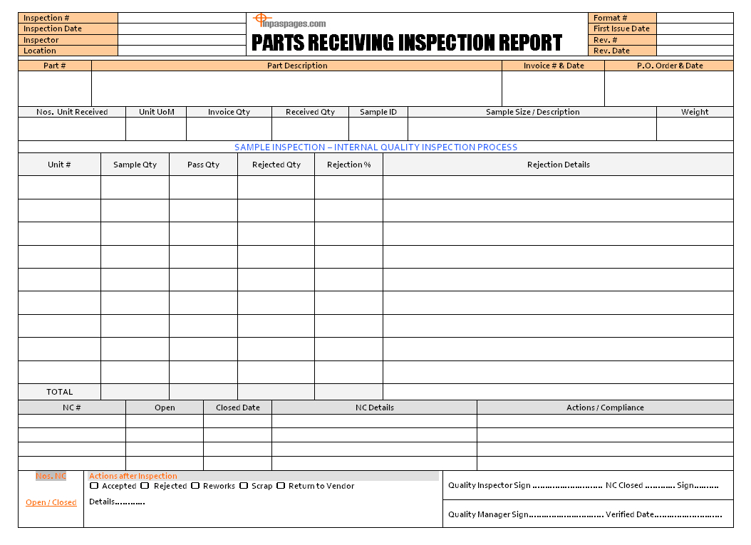 Parts Receiving Inspection Report Format Regarding Part Inspection Report Template