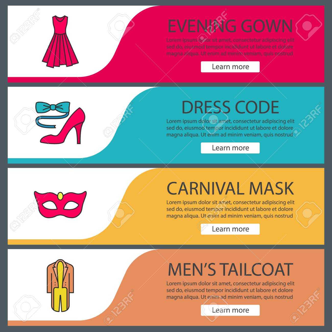 Party Accessories Web Banner Templates Set. Evening Gown, Carnival.. Regarding Tie Banner Template