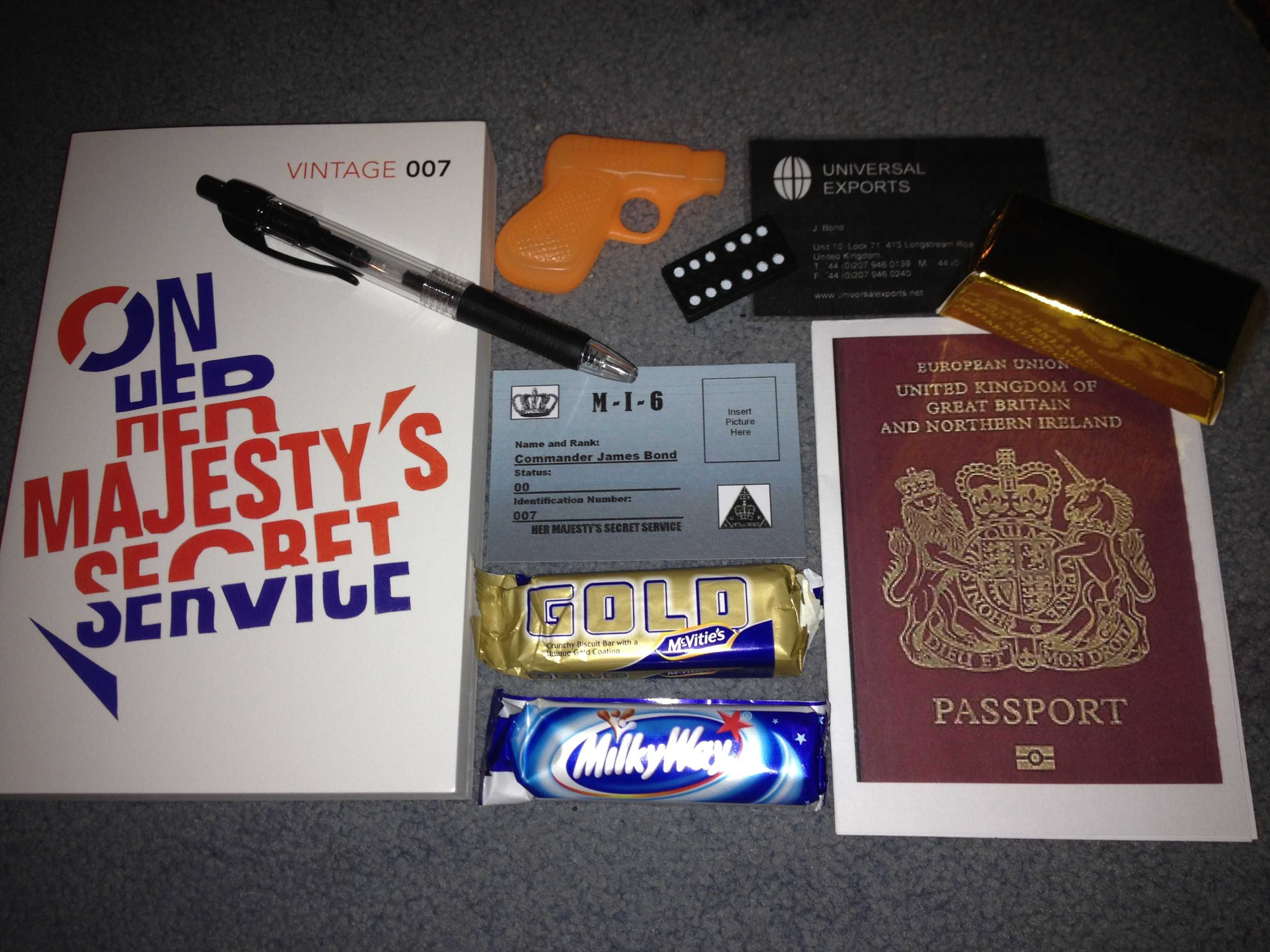 Party Bag Contents: Bond Book, Mcvities Gold Bar, Milky Way Intended For Mi6 Id Card Template