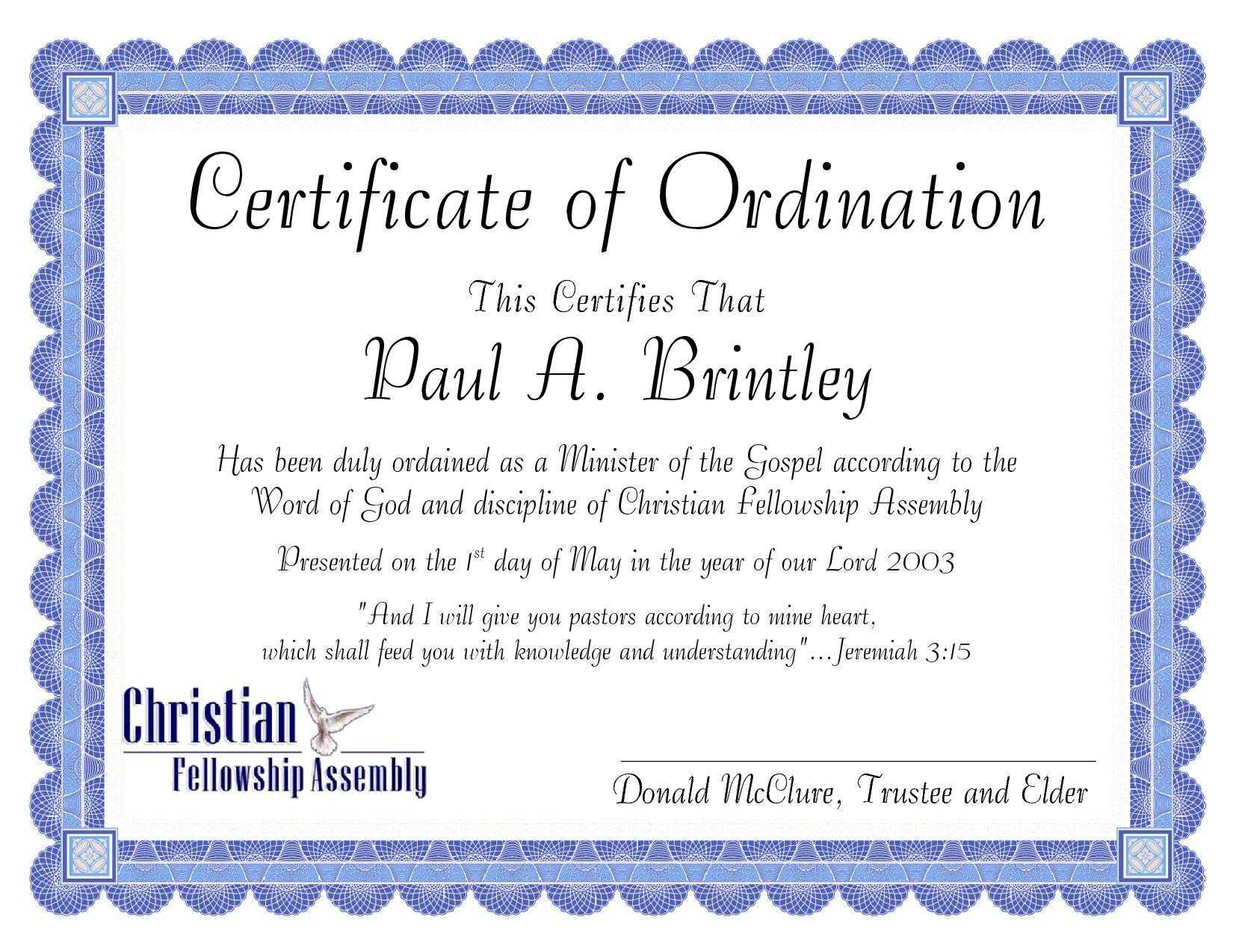 Pastoral Ordination Certificatepatricia Clay - Issuu Inside Certificate Of Ordination Template