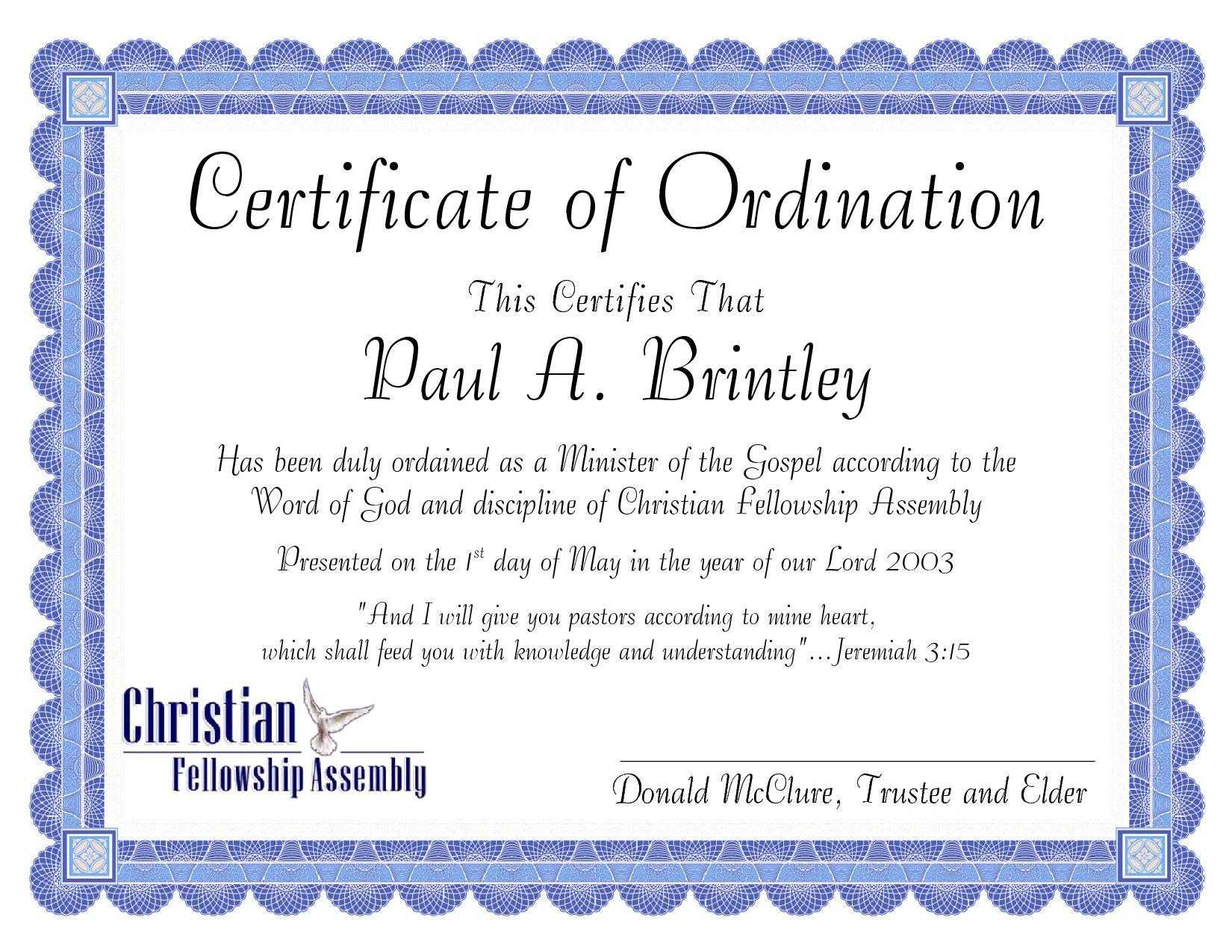 Pastoral Ordination Certificatepatricia Clay – Issuu Inside Ordination Certificate Template