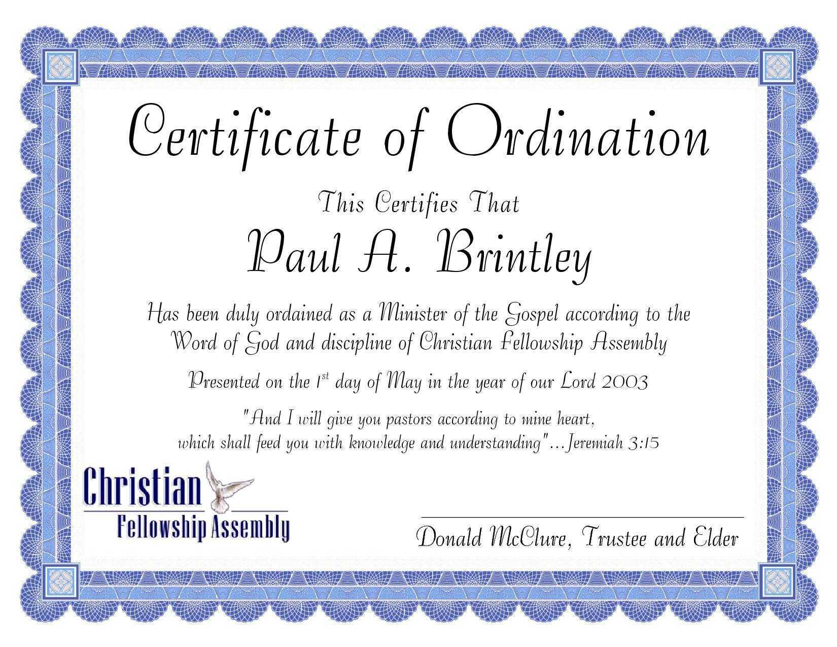 Pastoral Ordination Certificatepatricia Clay – Issuu Inside Ordination Certificate Template