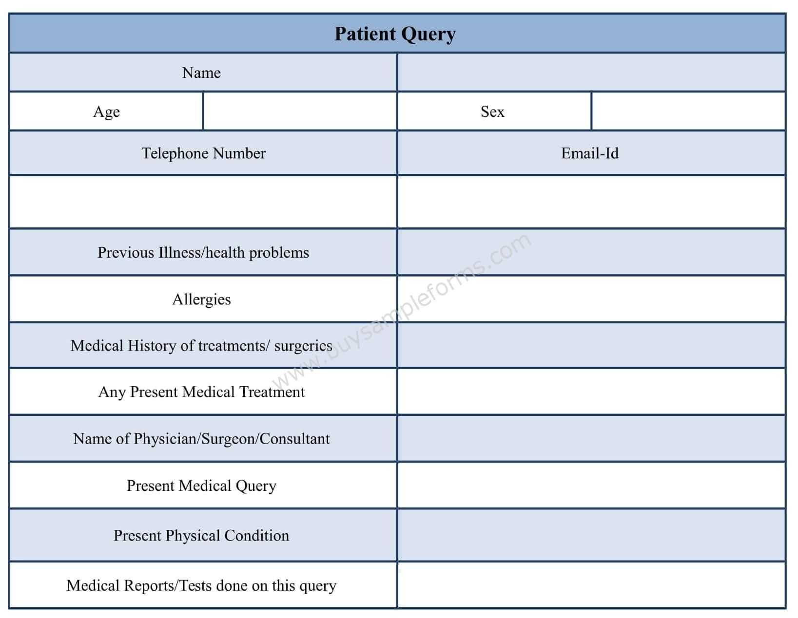 Patient Query Form Template In Word Format | Sample Query Intended For Medical History Template Word