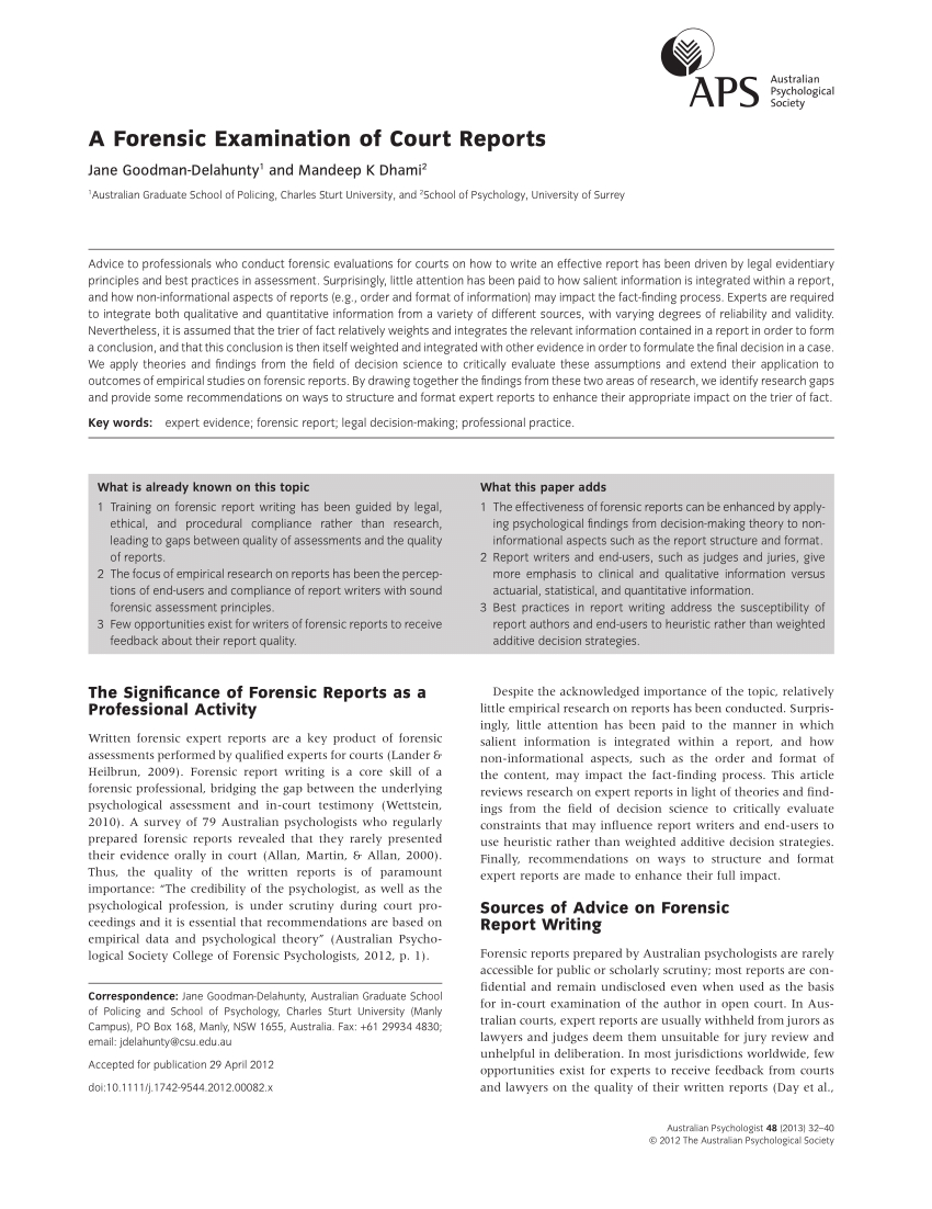 Pdf) A Forensic Examination Of Court Reports Pertaining To Forensic Report Template