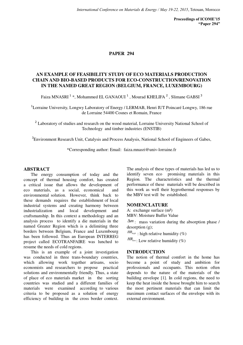 Pdf) An Example Of Feasibility Study Of Eco Materials Inside Technical Feasibility Report Template