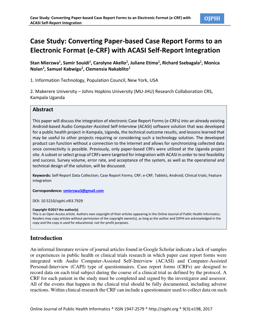 Pdf) Case Study: Converting Paper Based Case Report Forms To Throughout Case Report Form Template Clinical Trials