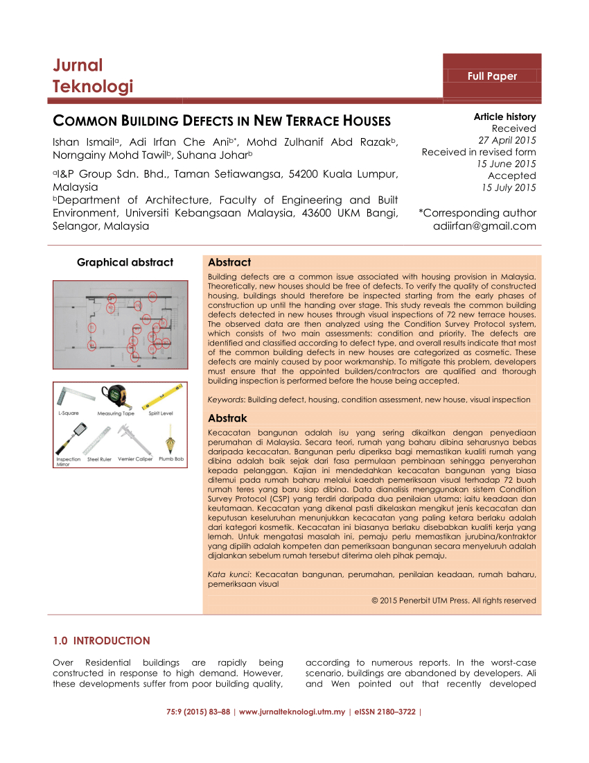 Pdf) Common Building Defects In New Terrace Houses Within Building Defect Report Template