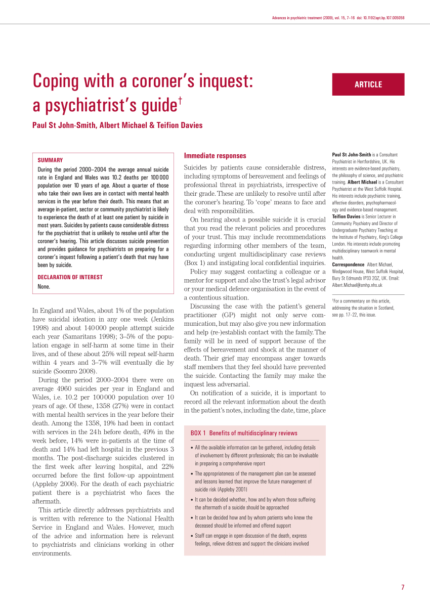 Pdf) Coping With A Coroner's Inquest: A Psychiatrist's Guide Throughout Coroner's Report Template