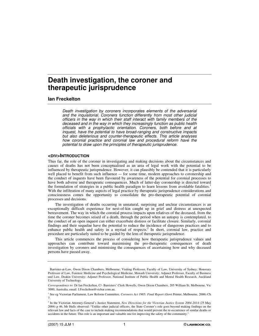 Pdf) Death Investigation, The Coroner And Therapeutic In Coroner's Report Template