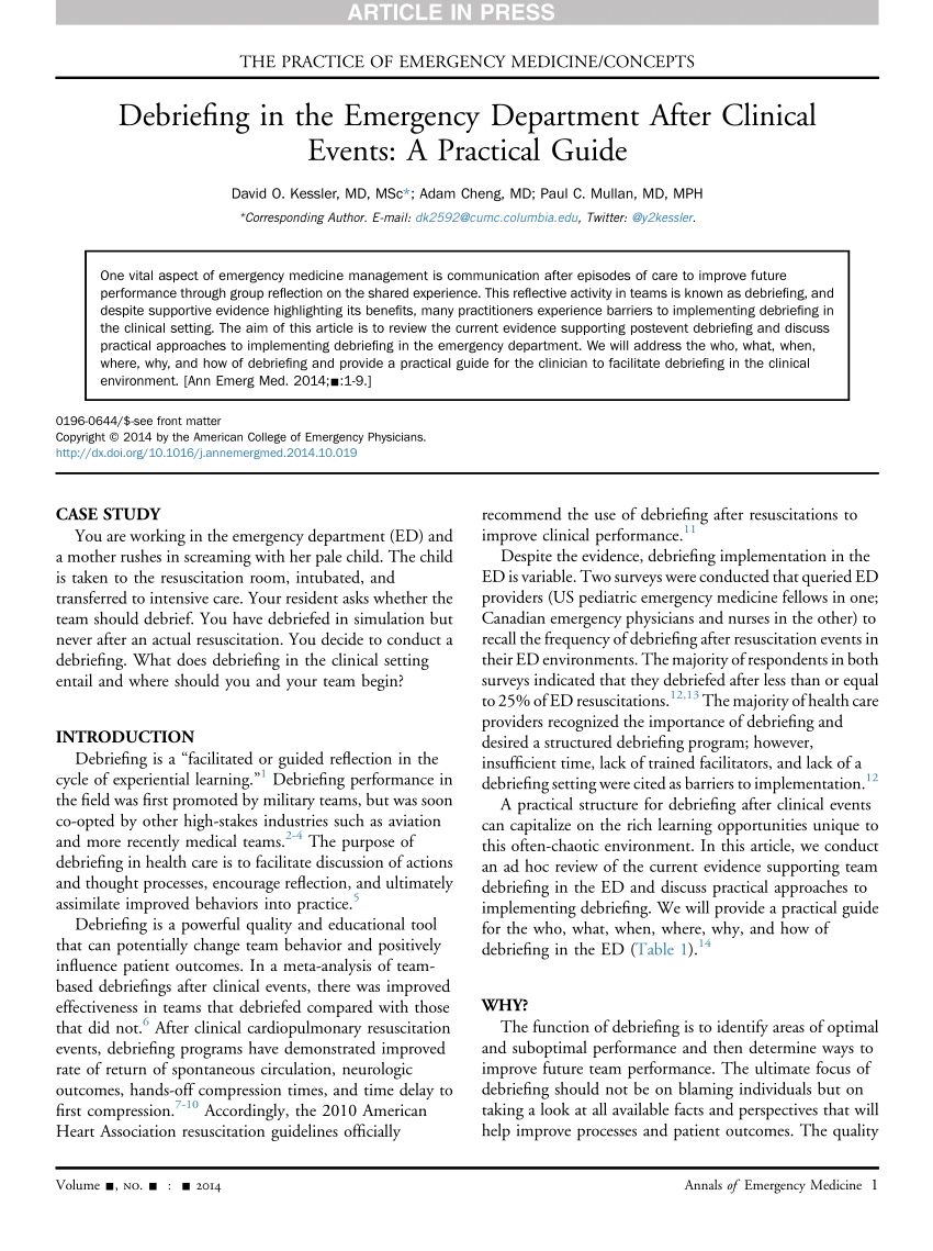 Pdf) Debriefing In The Emergency Department After Clinical For Event Debrief Report Template