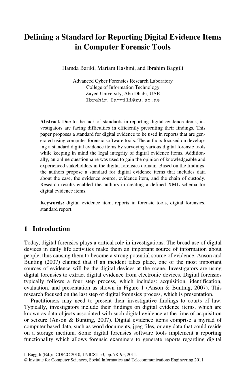 Pdf) Defining A Standard For Reporting Digital Evidence With Regard To Forensic Report Template