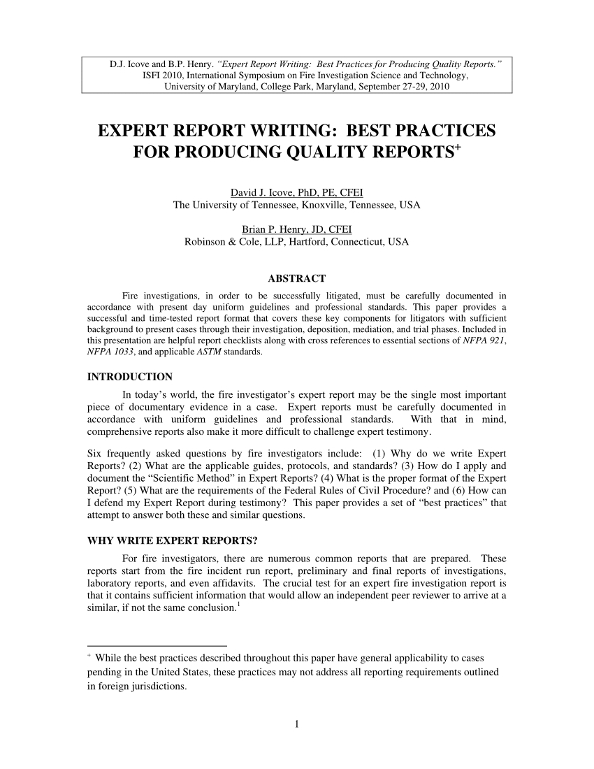 Pdf) Expert Report Writing: Best Practices For Producing With Expert Witness Report Template