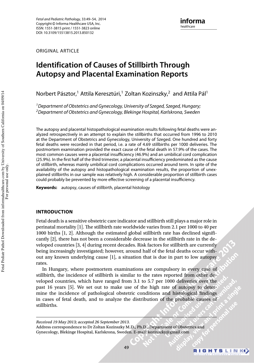 Pdf) Identification Of Causes Of Stillbirth Through Autopsy Within Autopsy Report Template