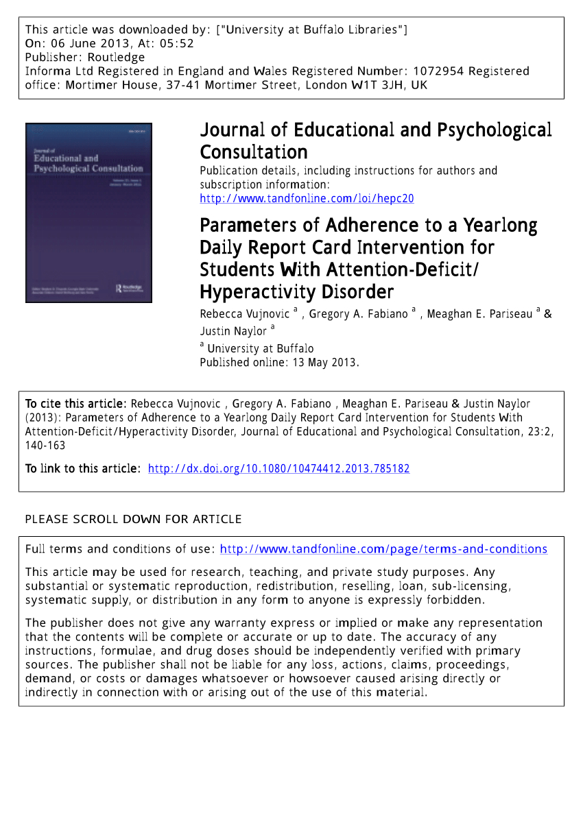 Pdf) Parameters Of Adherence To A Yearlong Daily Report Card Intended For Daily Report Card Template For Adhd