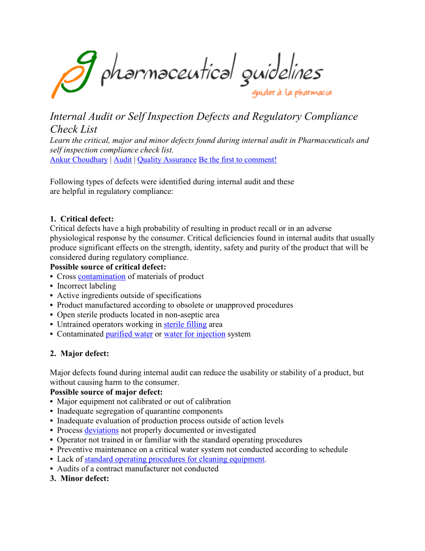 Pdf) Pharmaceutical Self Inspection Defects And Check List Throughout Gmp Audit Report Template