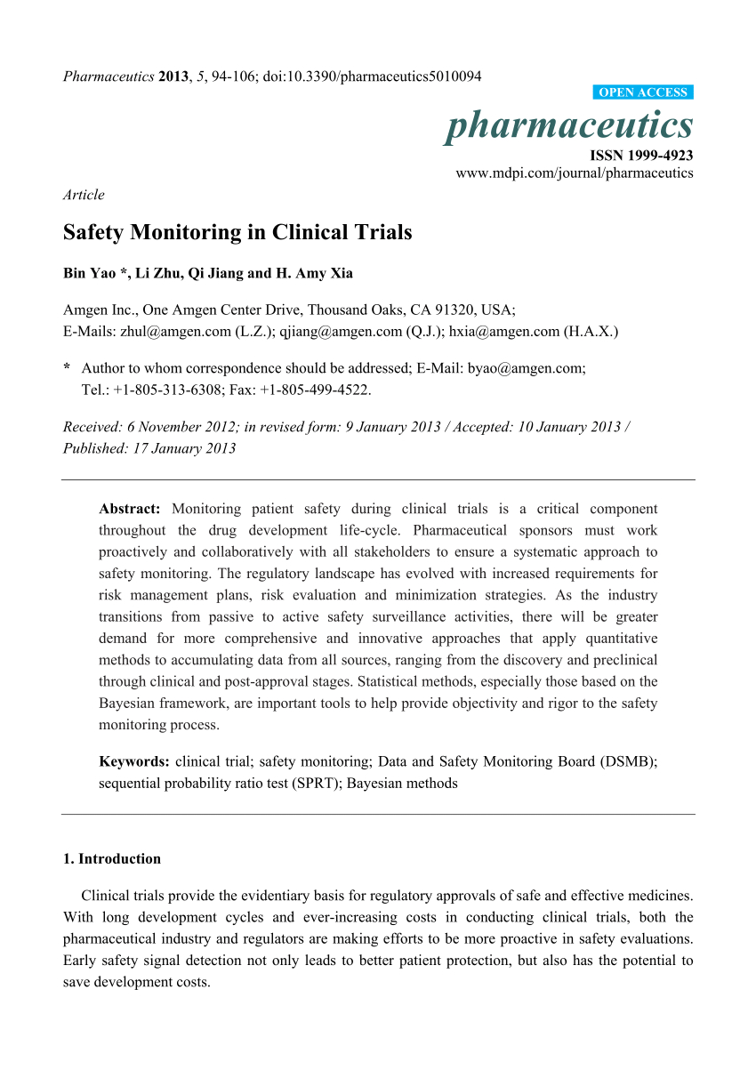 Pdf) Safety Monitoring In Clinical Trials Throughout Dsmb Report Template