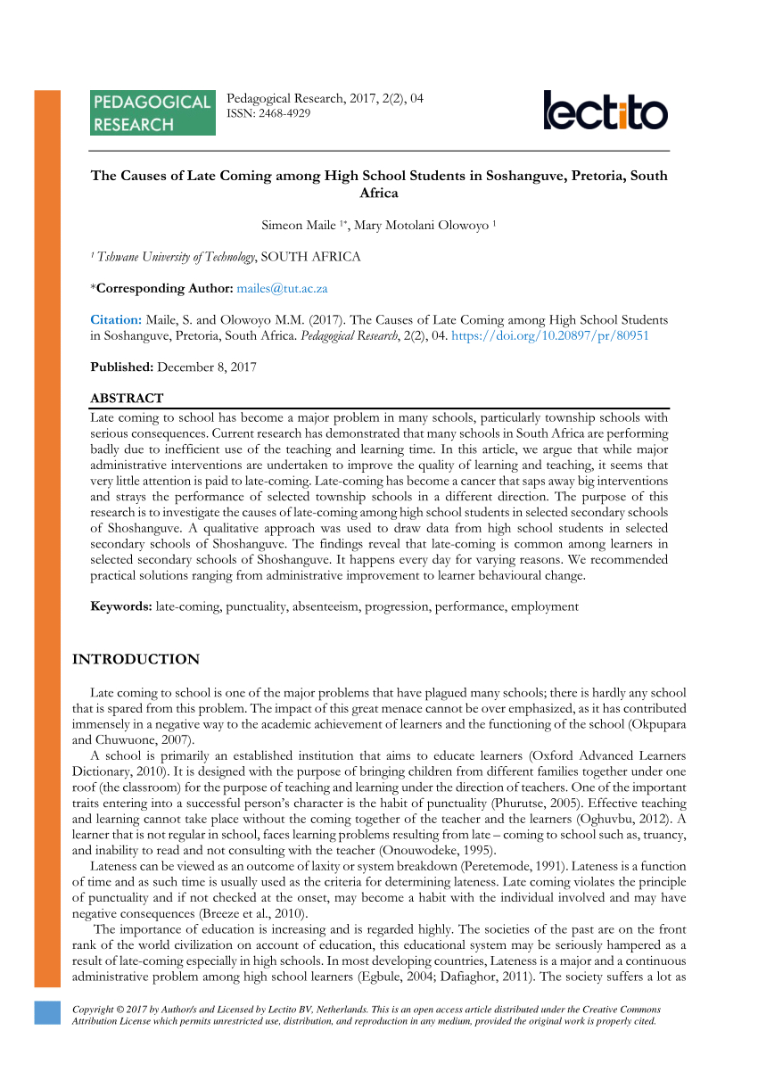 Pdf) The Causes Of Late Coming Among High School Students In For Country Report Template Middle School