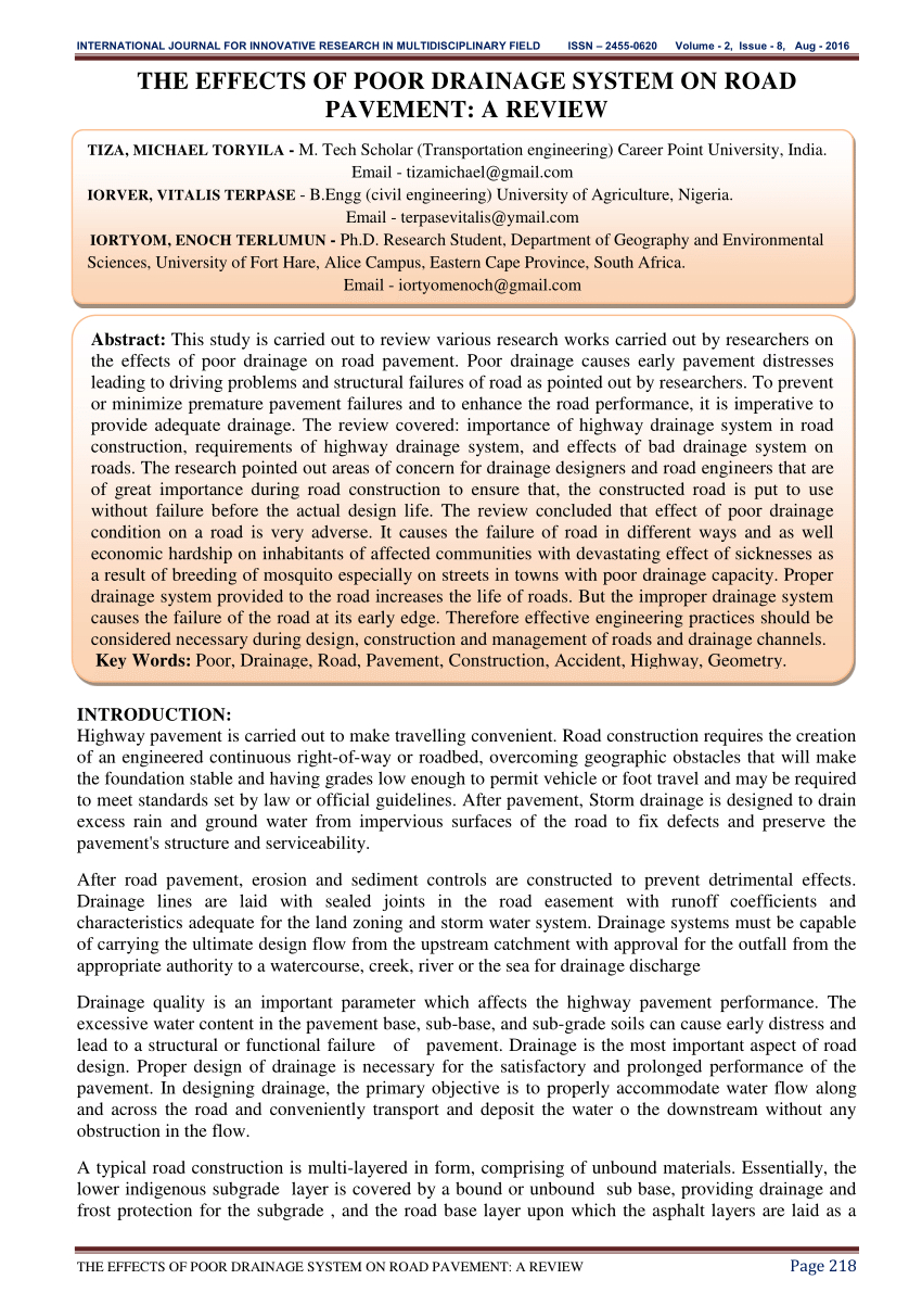 Pdf) The Effects Of Poor Drainage System On Road Pavement: A Intended For Drainage Report Template