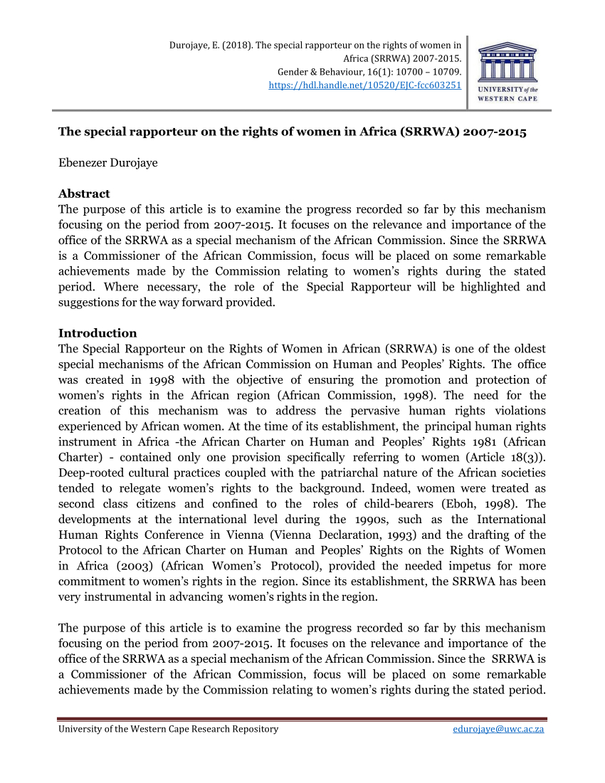 Pdf) The Special Rapporteur On The Rights Of Women In Africa In Rapporteur Report Template